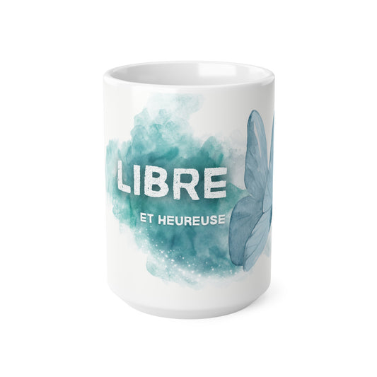 Tasse "Libre et heureuse" - Papillon turquoise - Tasse inspiration - Cadeau motivation - Mindfulness, 11oz, 15oz