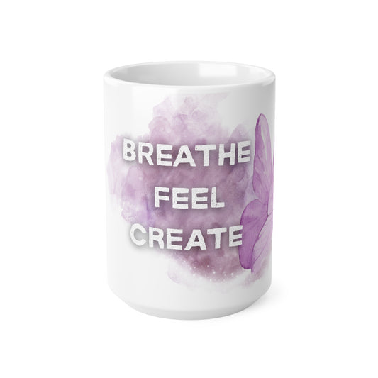 Mug "Breathe·Feel·Create" - Purple Butterfly- Inspirational Mug - Mindfulness, 11oz, 15oz