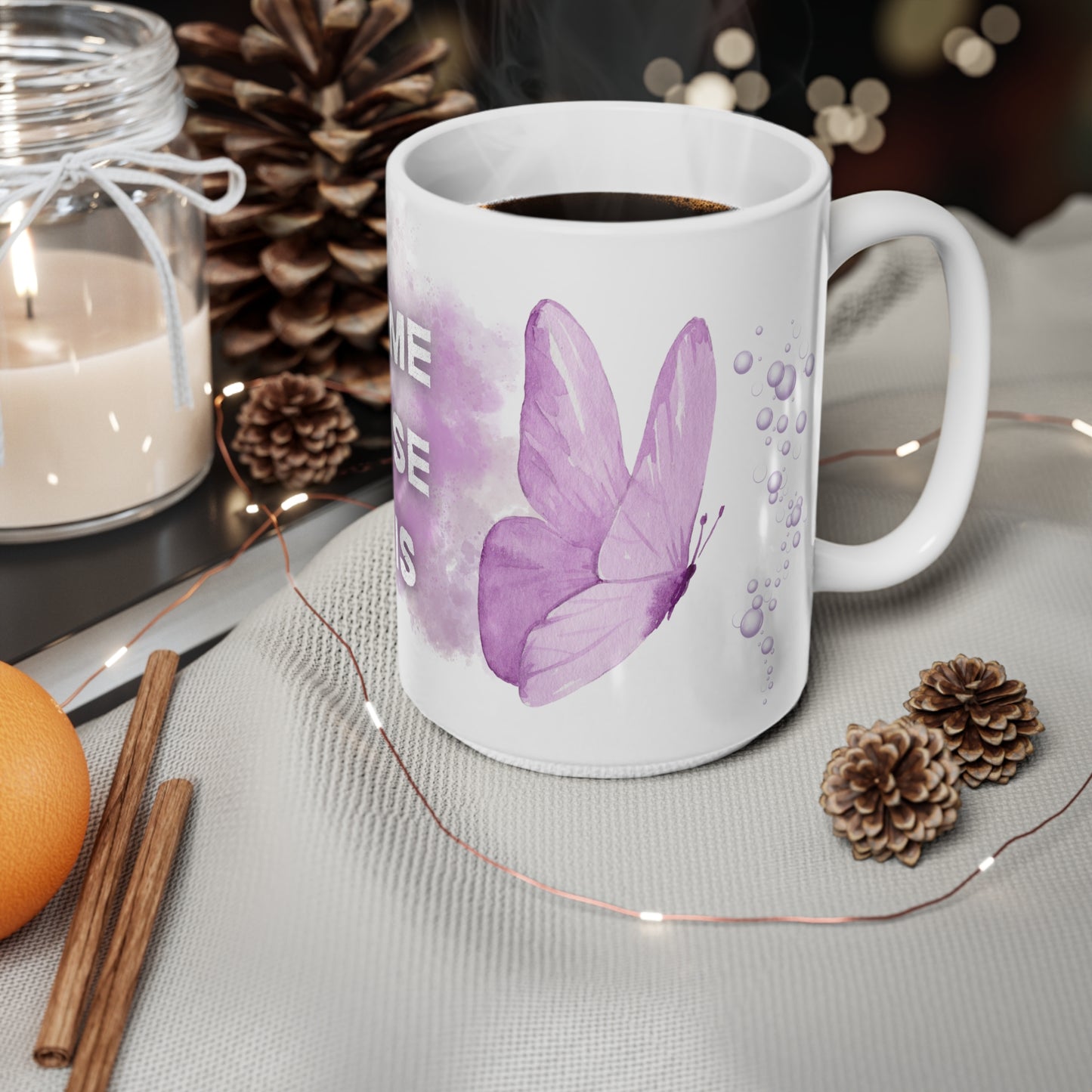 Tasse "Aime·Ose·Vis" - Papillon violet- Tasse inspiratrice - Cadeau motivation - Mindfulness, 11oz, 15oz