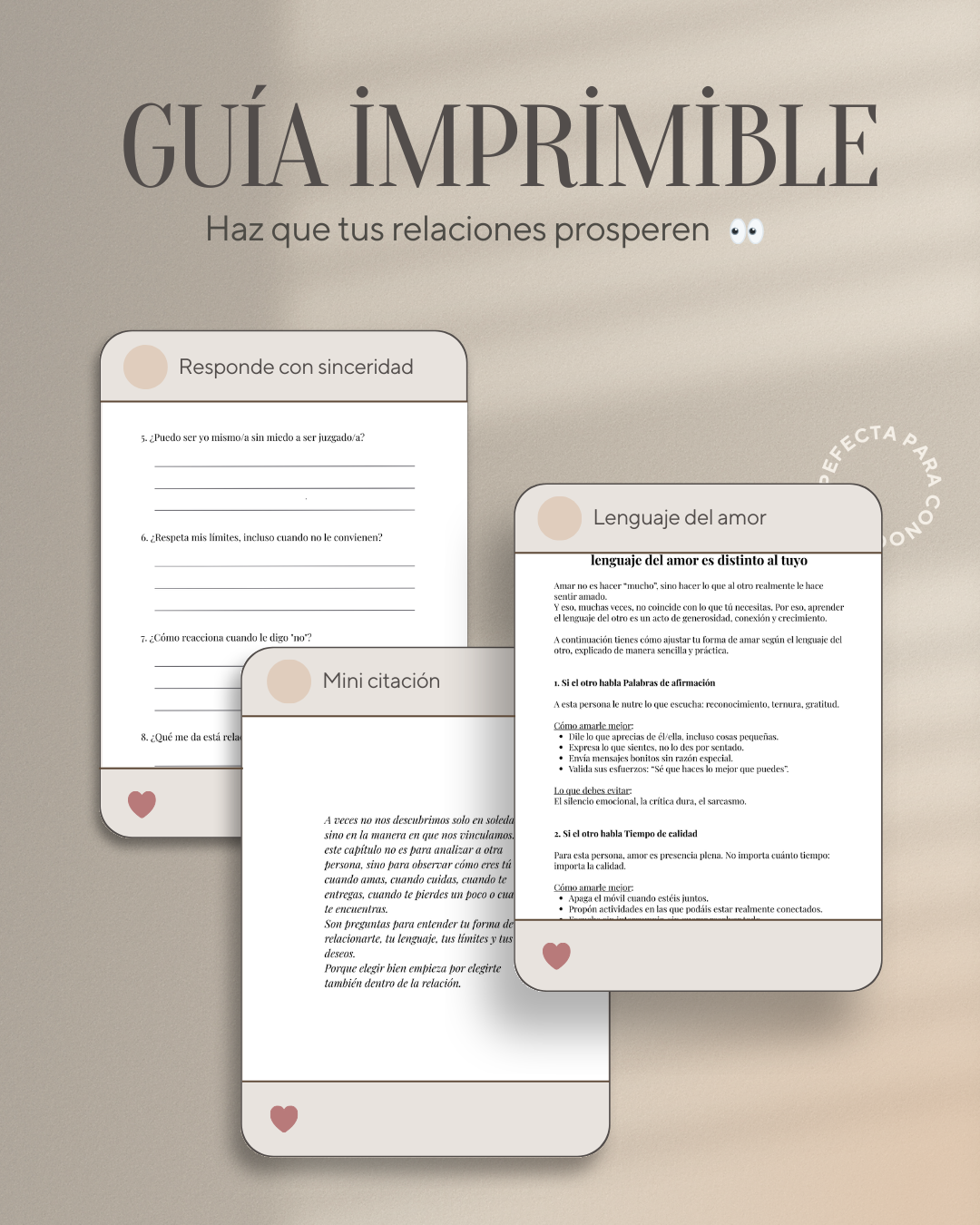Guía imprimible 60 preguntas para amar sin perderte · Amor propio & relaciones · Diario · Desarrollo personal PDF