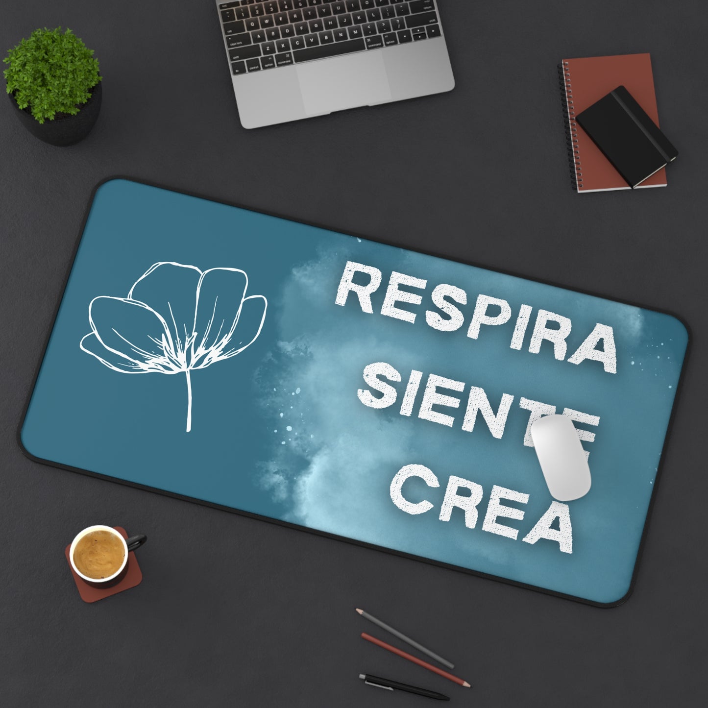 Tapete de Escritorio Inspirador - "Respira · Siente · Crea" / Alfombrilla Grande para Oficina y Creatividad