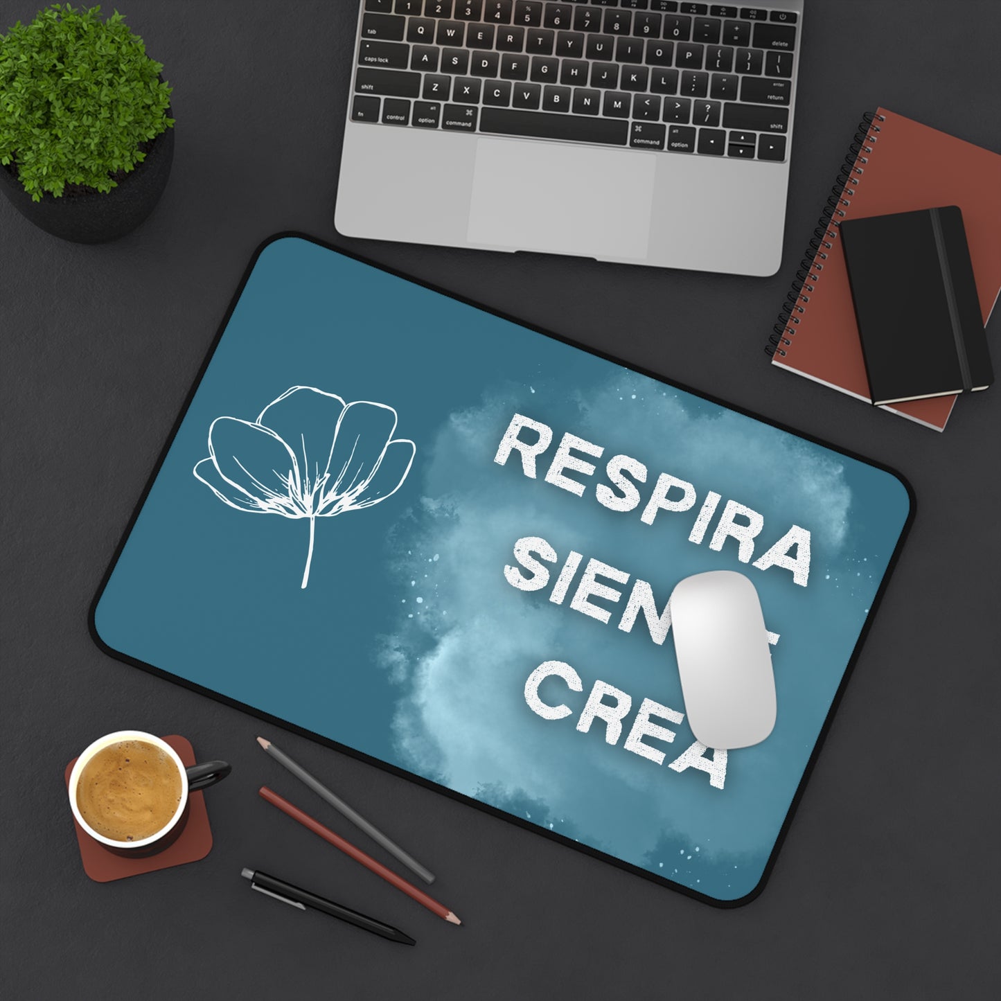 Tapete de Escritorio Inspirador - "Respira · Siente · Crea" / Alfombrilla Grande para Oficina y Creatividad