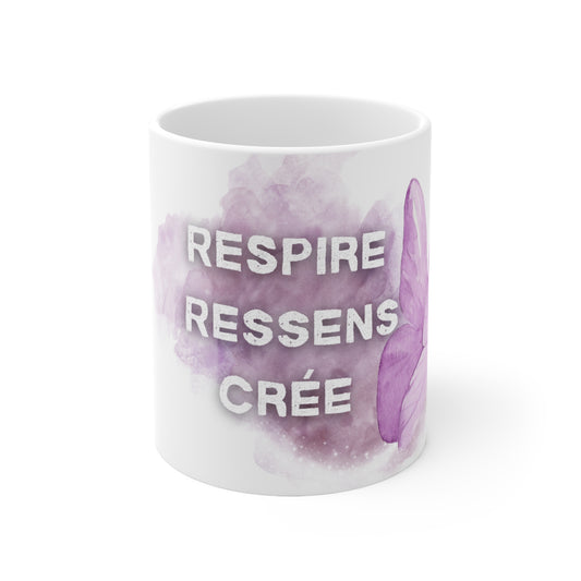 Tasse "Respire·Ressens·Crée" - Papillon Violet/Lavance - Cadeau Bien-être · Tasse inspirante · Mindfulness 11oz, 15oz