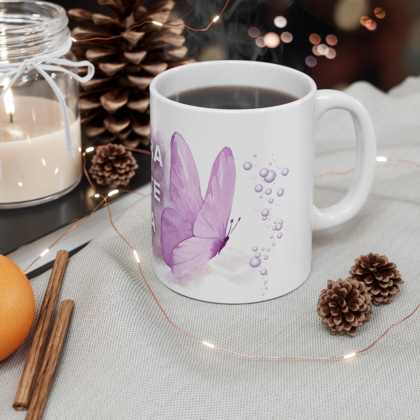 Taza "Respira·Siente·Crea" - Mariposa Morada - Taza Inspiradora - Regalo Motivación - Mindfulness, 11oz, 15oz