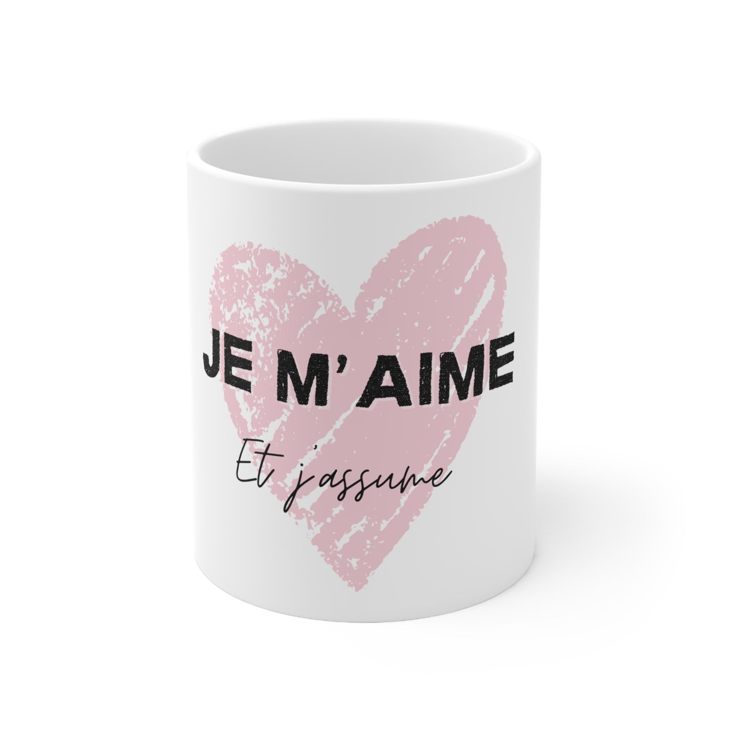 Tasse "Je m'aime et j'assume" - Coeur rose - Tasse inspiration - Amour de soi, 11oz, 15oz