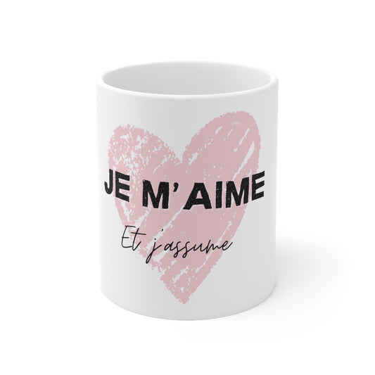 Tasse "Je m'aime et j'assume" - Coeur rose - Tasse inspiration - Amour de soi, 11oz, 15oz
