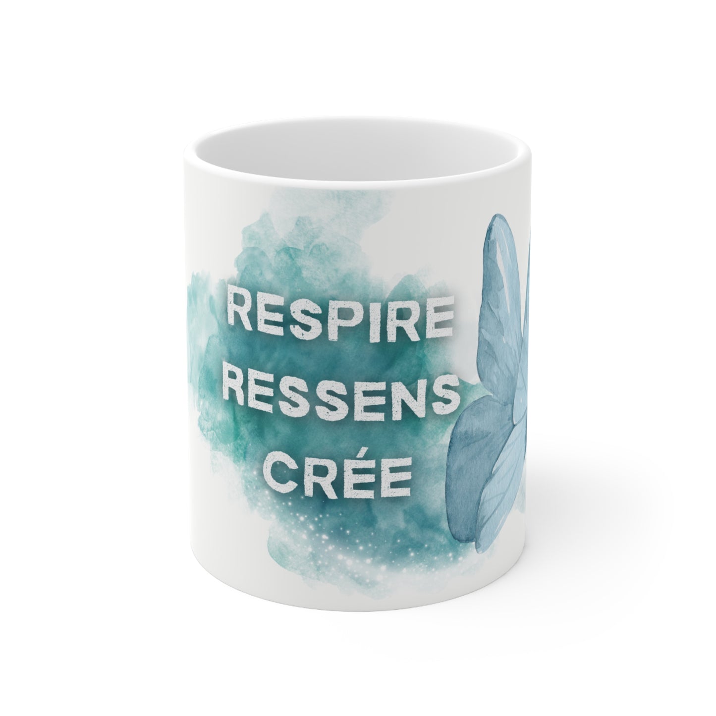 Tasse "Respire·Ressens·Crée" - Papillon Turquoise- Cadeau Bien-être - Tasse inspirante -  Mindfulness, 11oz, 15oz