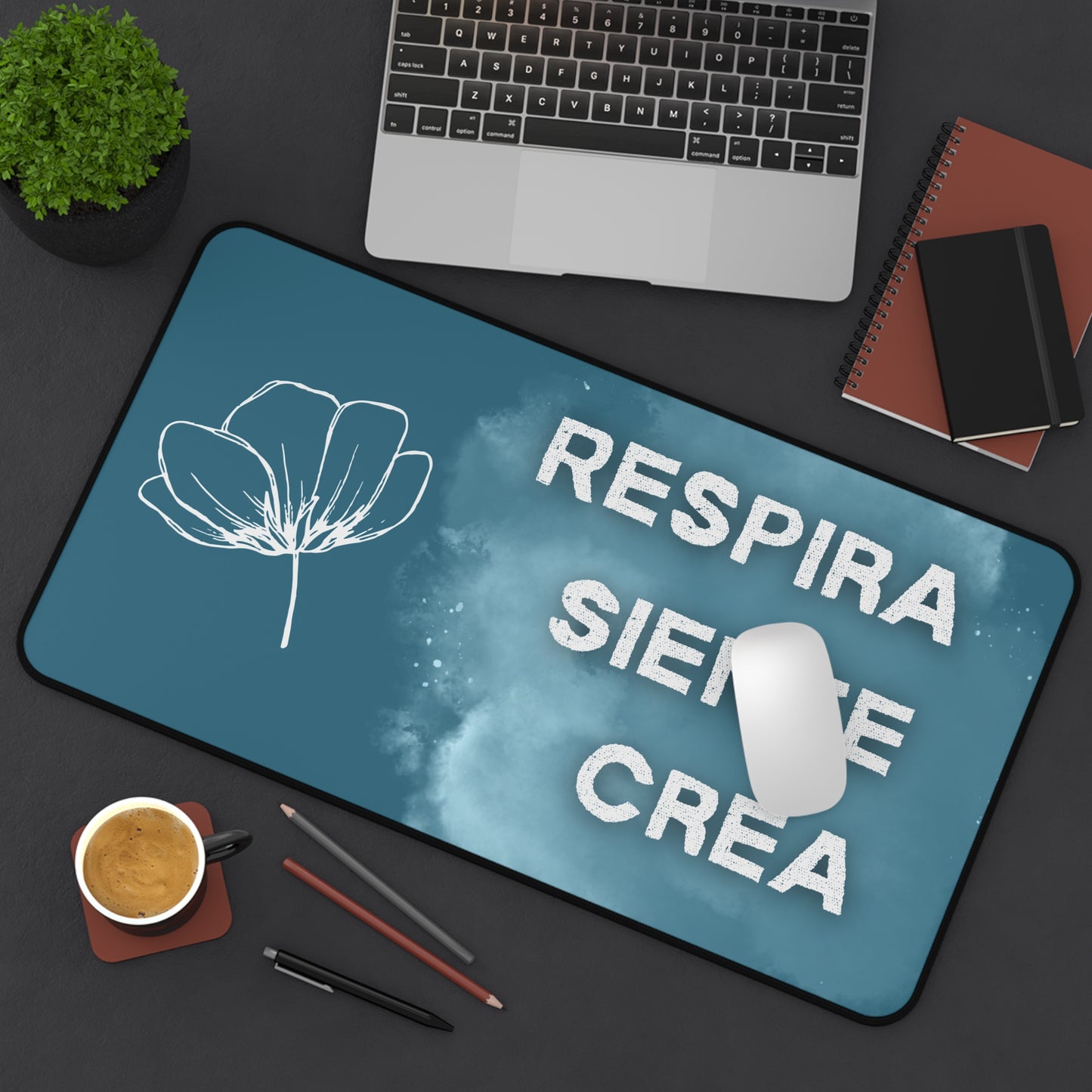 Tapete de Escritorio Inspirador - "Respira · Siente · Crea" / Alfombrilla Grande para Oficina y Creatividad