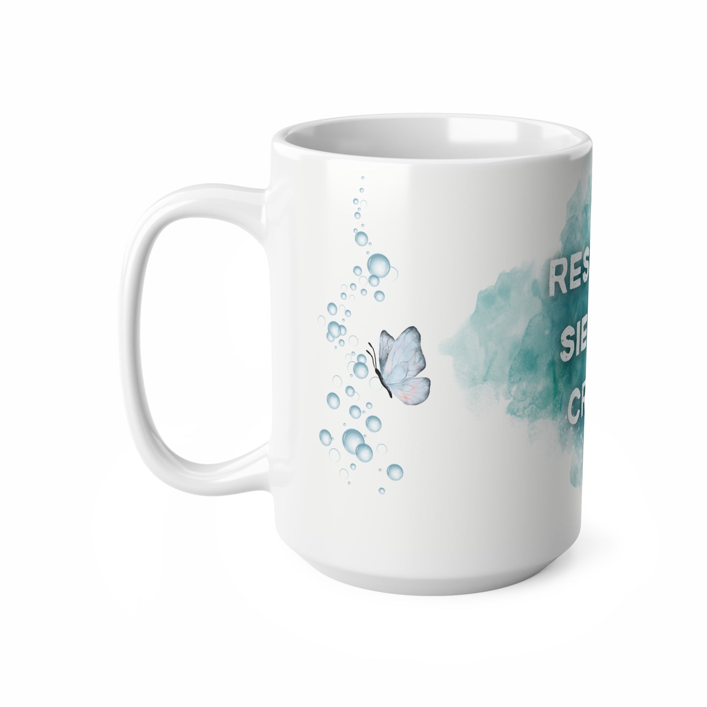 Taza "Respira·Siente·Crea" - Mariposa Turquesa - Taza Inspiradora - Regalo Motivación - Mindfulness, 11oz, 15oz