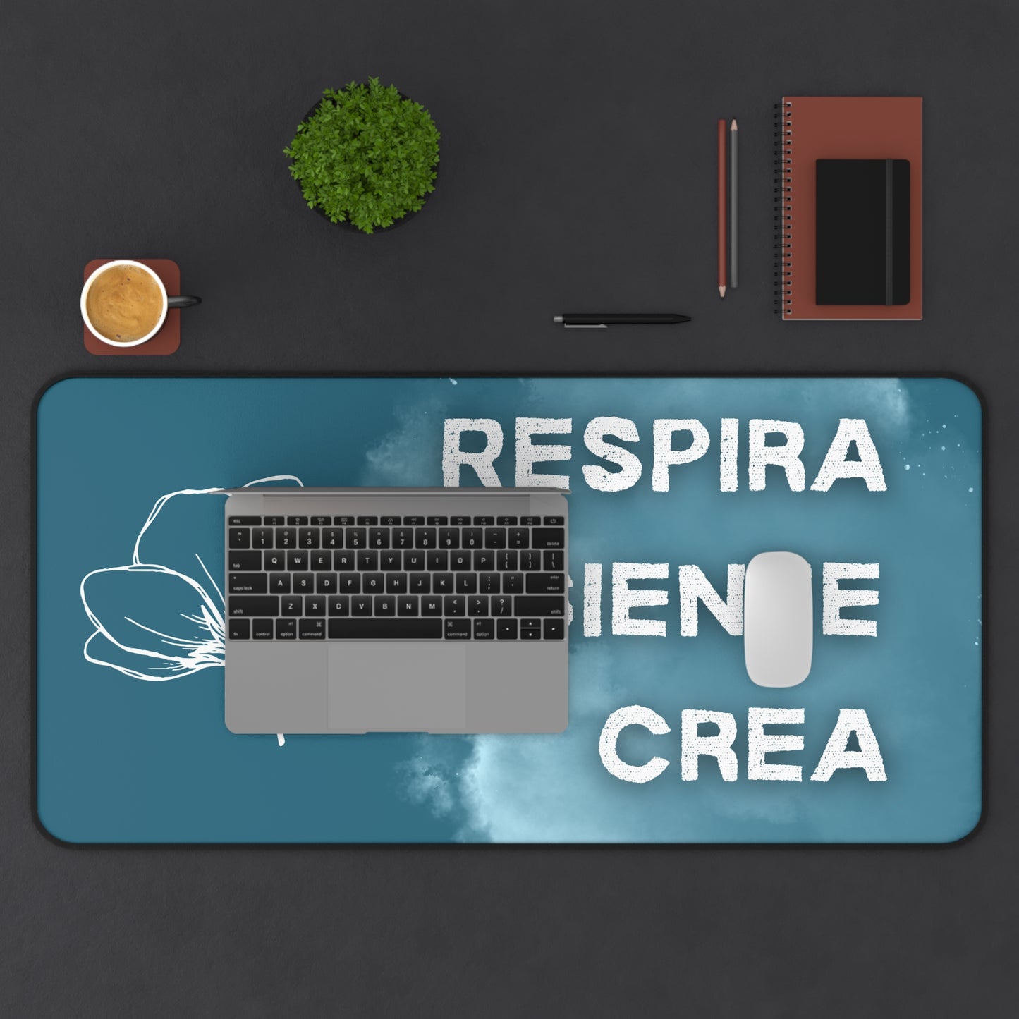 Tapete de Escritorio Inspirador - "Respira · Siente · Crea" / Alfombrilla Grande para Oficina y Creatividad