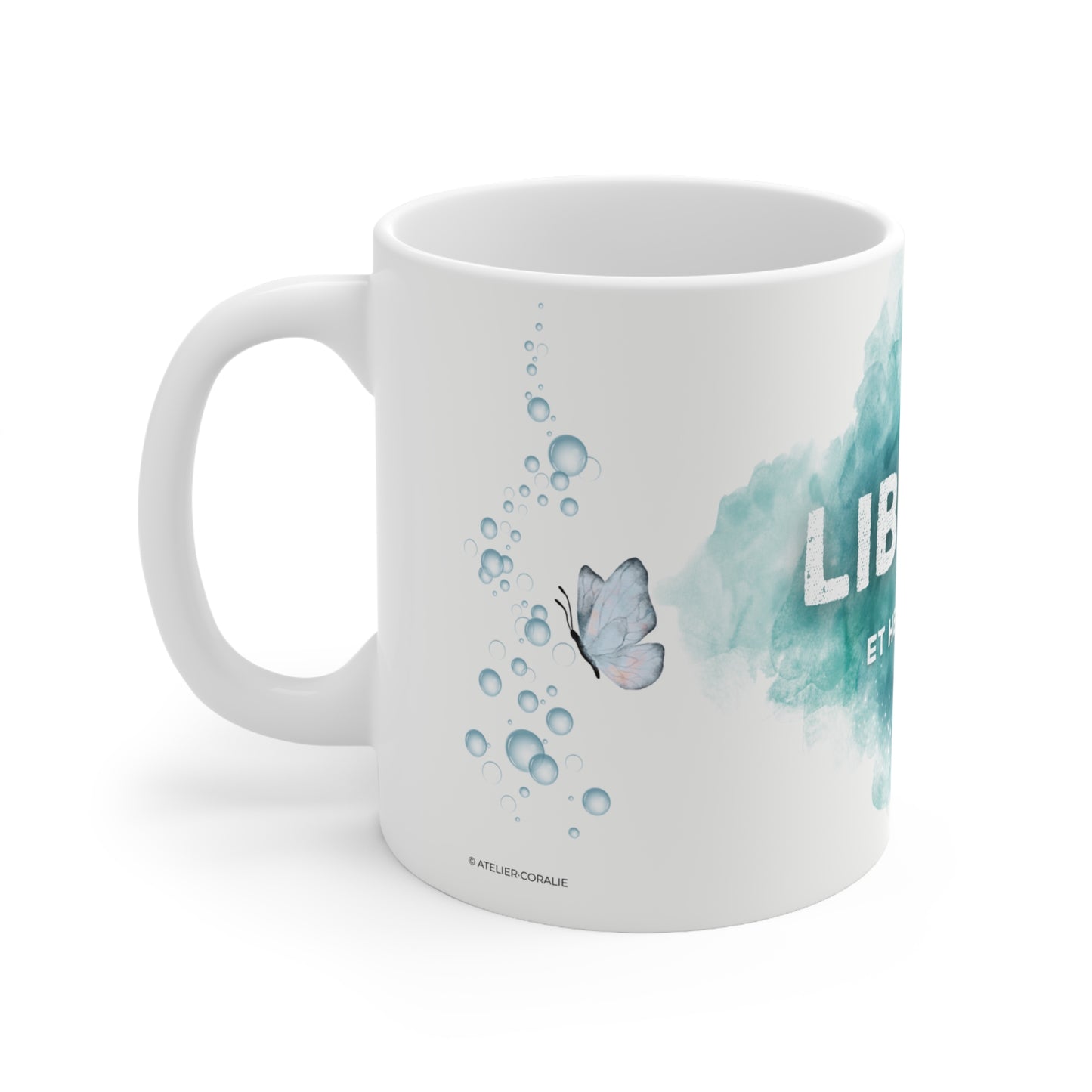 Tasse "Libre et heureuse" - Papillon turquoise - Tasse inspiration - Cadeau motivation - Mindfulness, 11oz, 15oz