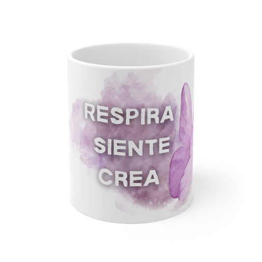 Taza "Respira·Siente·Crea" - Mariposa Morada - Taza Inspiradora - Regalo Motivación - Mindfulness, 11oz, 15oz
