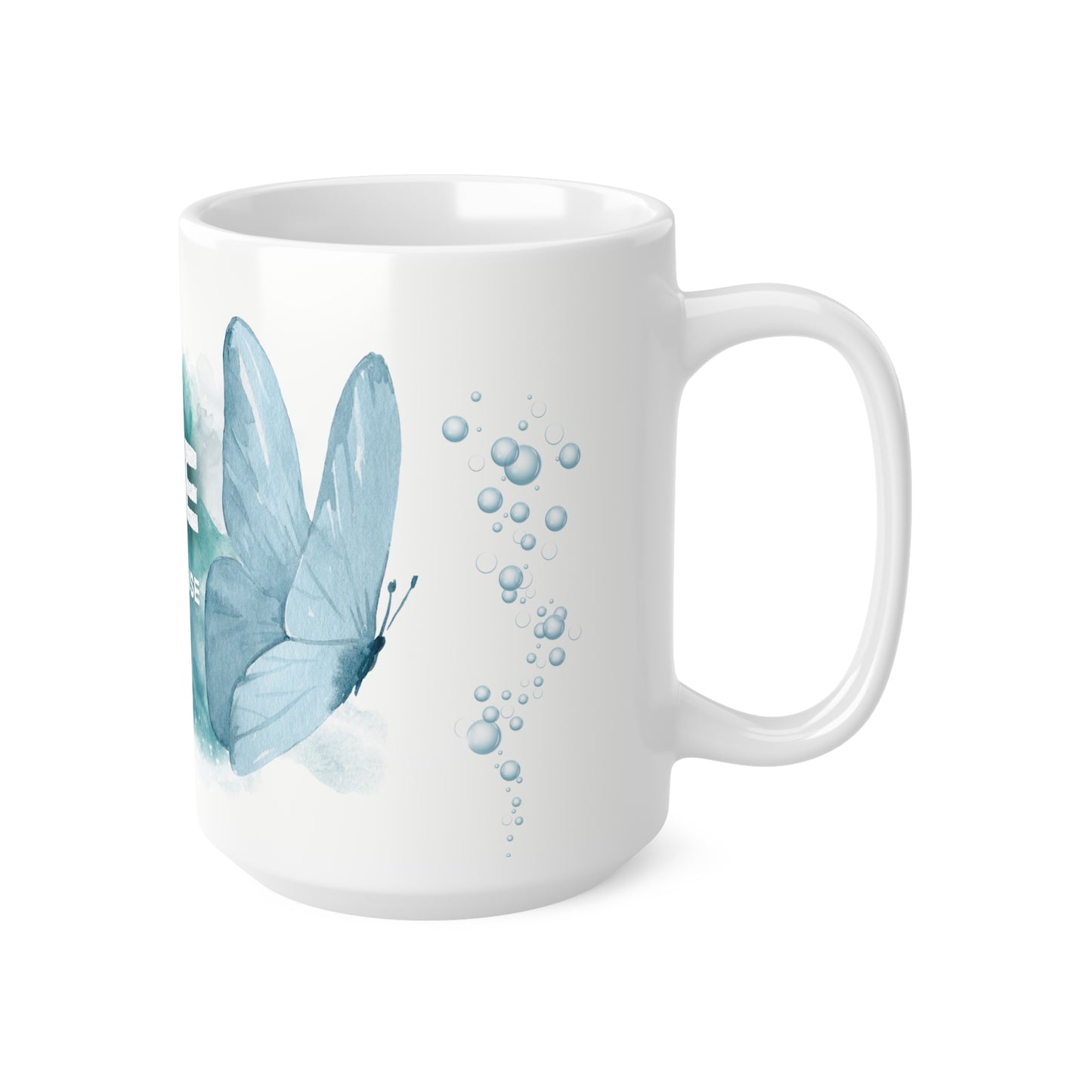 Tasse "Libre et heureuse" - Papillon turquoise - Tasse inspiration - Cadeau motivation - Mindfulness, 11oz, 15oz