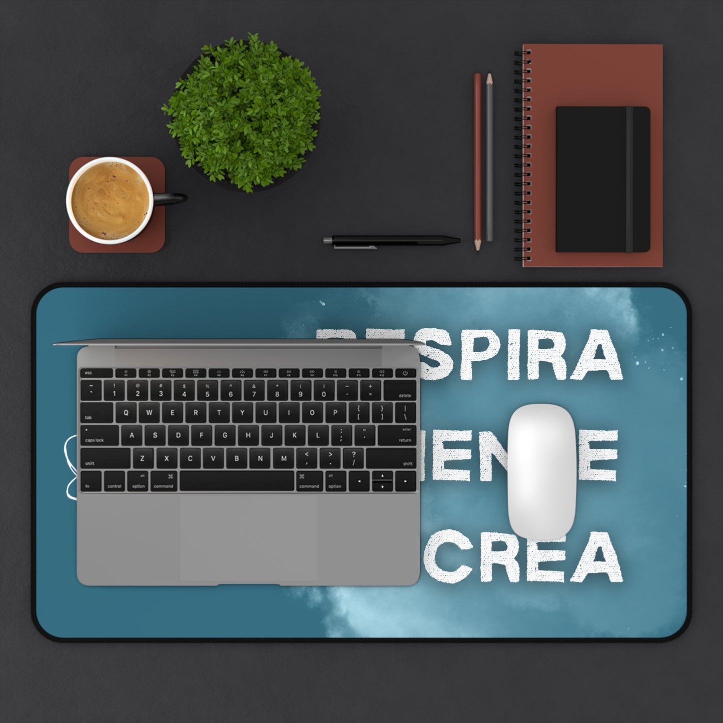Tapete de Escritorio Inspirador - "Respira · Siente · Crea" / Alfombrilla Grande para Oficina y Creatividad
