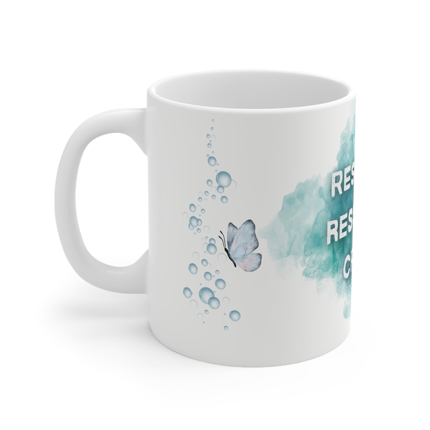 Tasse "Respire·Ressens·Crée" - Papillon Turquoise- Cadeau Bien-être - Tasse inspirante -  Mindfulness, 11oz, 15oz
