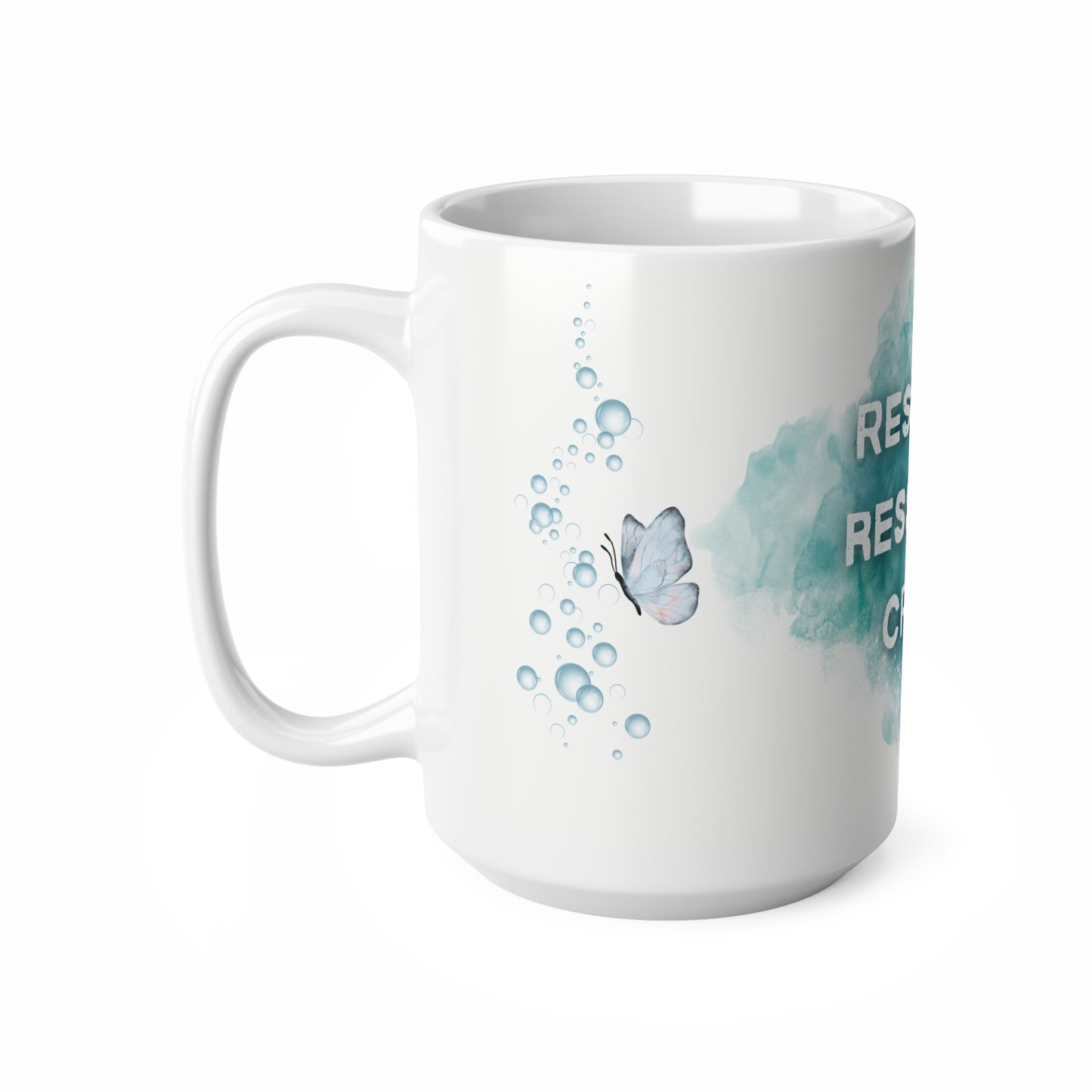 Tasse "Respire·Ressens·Crée" - Papillon Turquoise- Cadeau Bien-être - Tasse inspirante -  Mindfulness, 11oz, 15oz