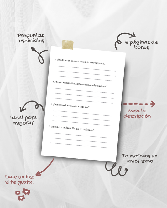 Guía imprimible 60 preguntas para amar sin perderte · Amor propio & relaciones · Diario · Desarrollo personal PDF